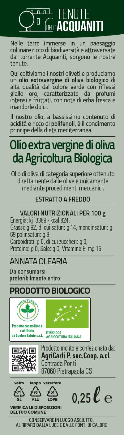 Olio EVO biologico 15 bottiglie da 0.25 l - immagine 2